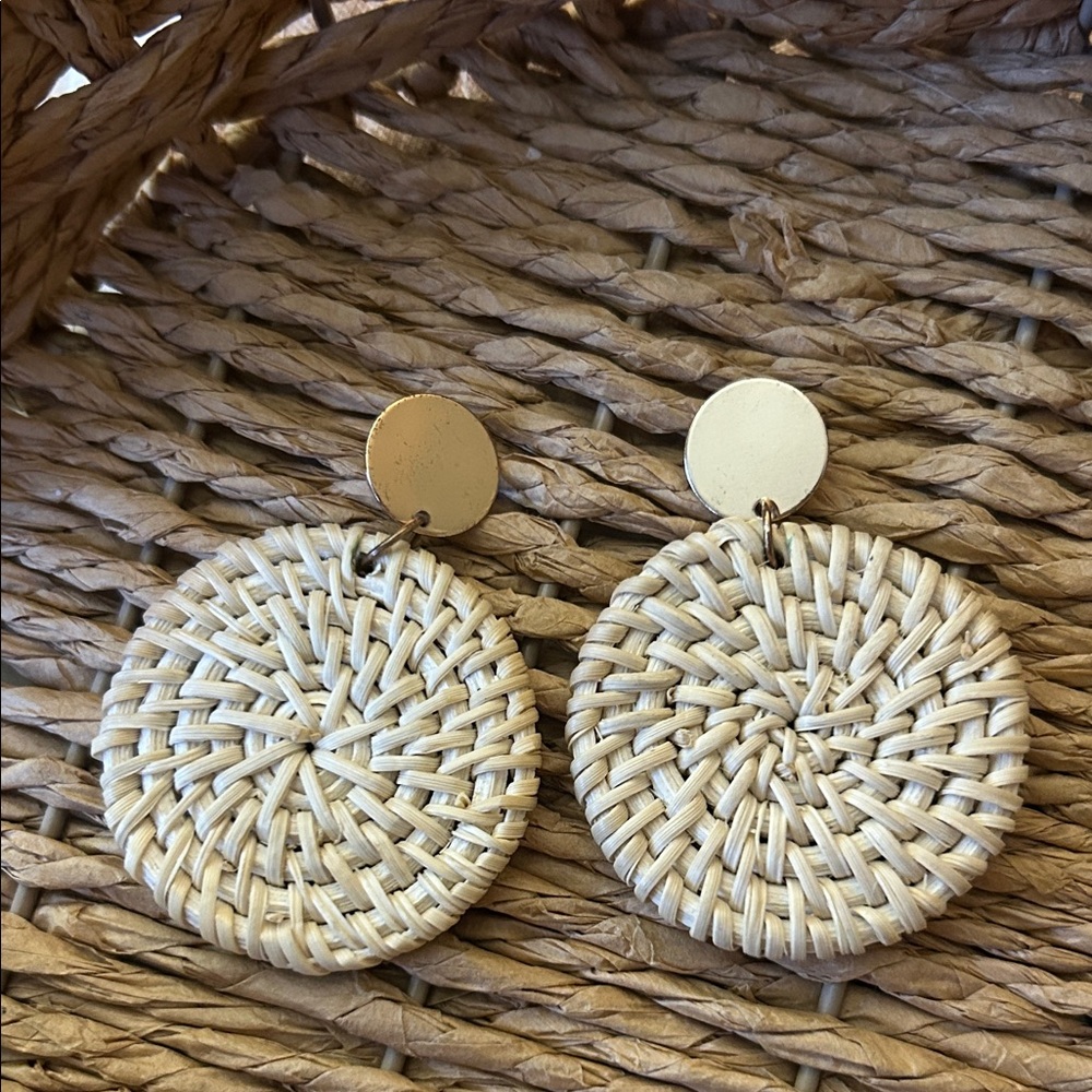 Woven Cream Dangle Earrings
